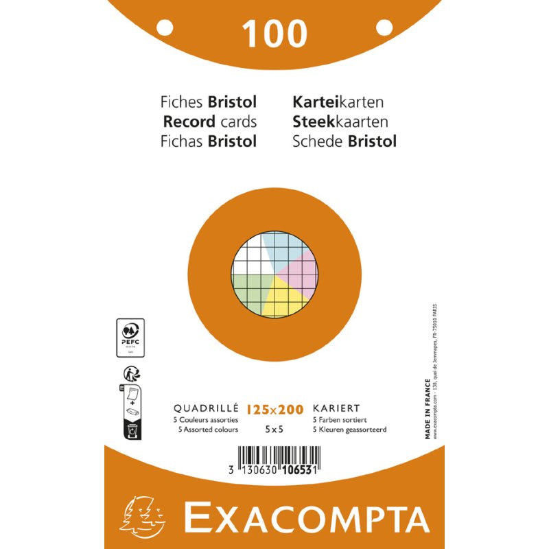 EXACOMPTA indexkaarten, 125×200 mm, geruit wit, 100 stuks