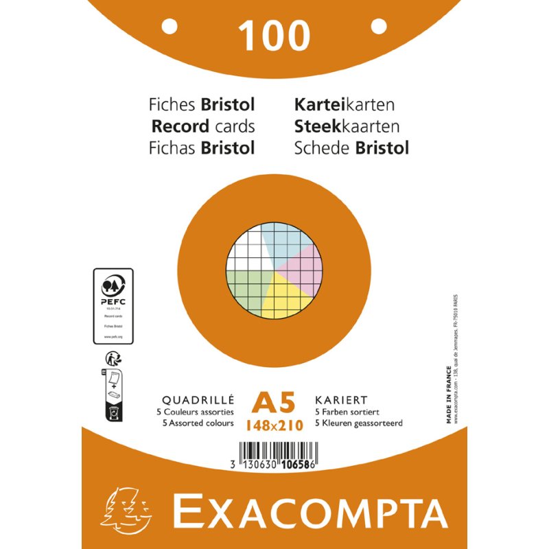 EXACOMPTA systeemkaarten A5, blanco wit, 100 stuks