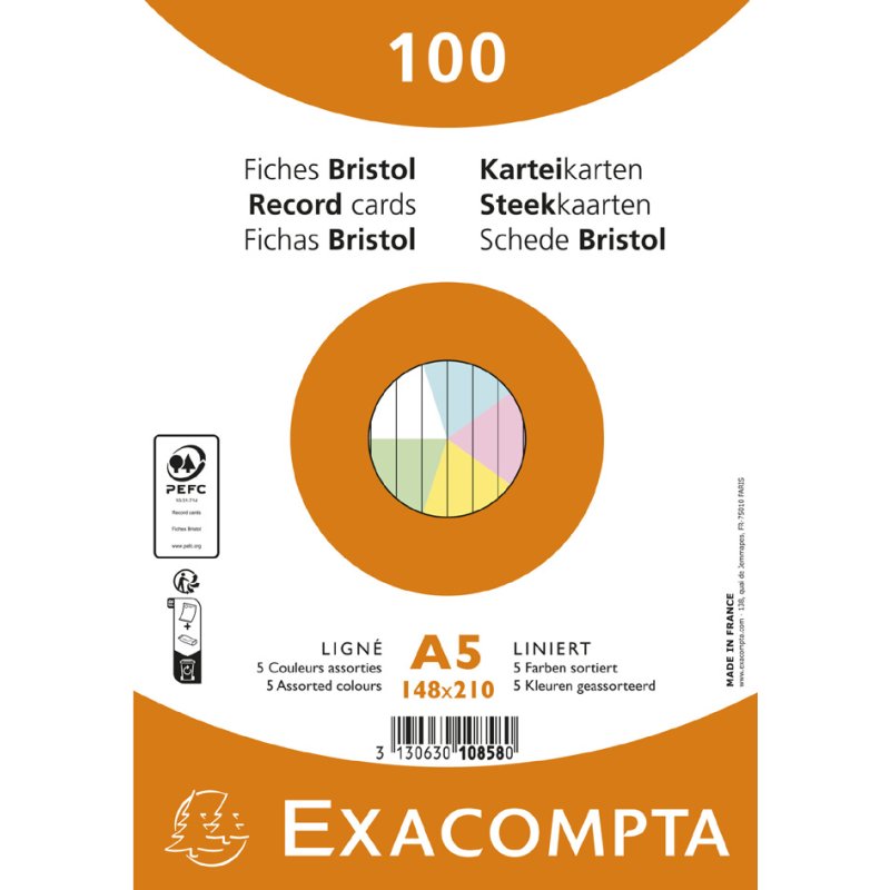 EXACOMPTA systeemkaarten A5, blanco wit, 100 stuks