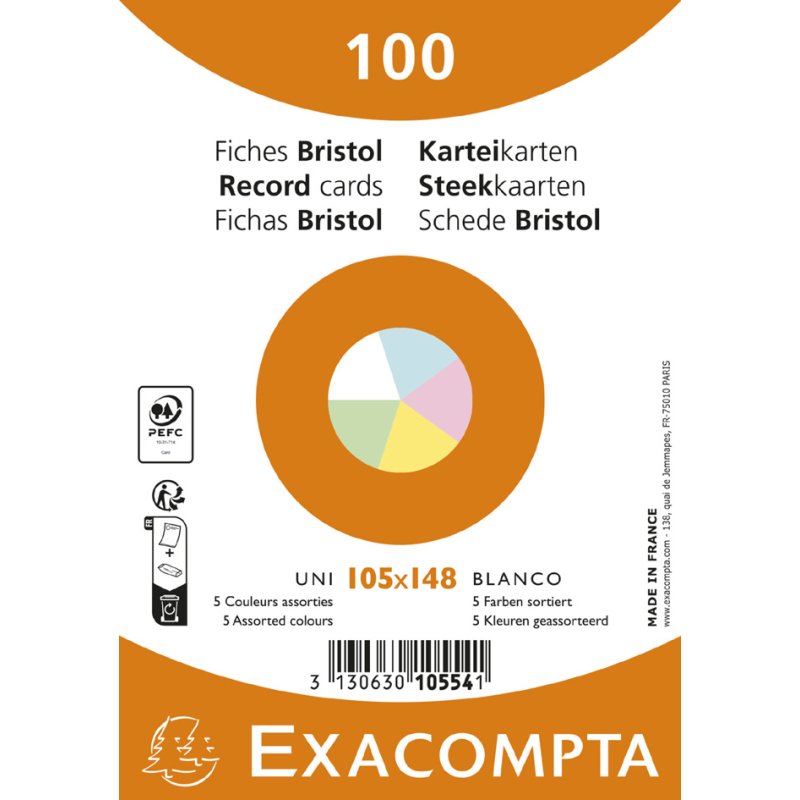 EXACOMPTA systeemkaarten A6, gelinieerd, wit, 100 stuks