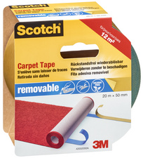 Scotch dubbelzijdig tapijttape, herpositioneerbaar, 50 mm × 20 m, blauw