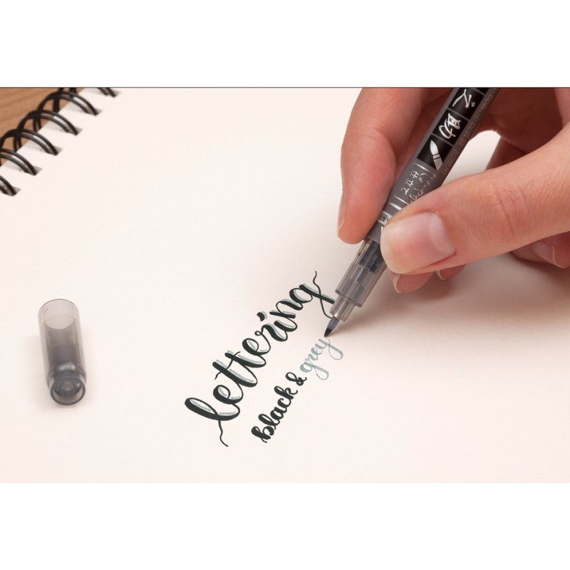 Tombow kalligrafiepen Fudenosuke Twin, zwart/grijs, flexibele punten