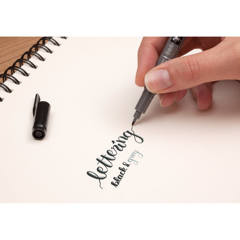 Tombow kalligrafiepen Fudenosuke Twin, zwart/grijs, flexibele punten