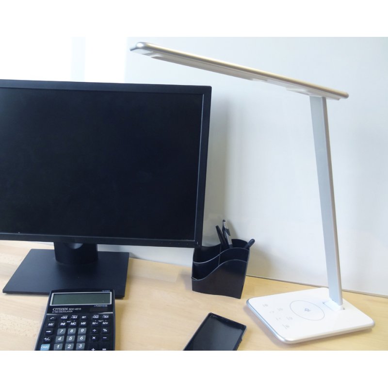 UNiLUX Lampe de bureau LED JAZZ, blanc/gris métallisé, dimmable, fonction de charge USB