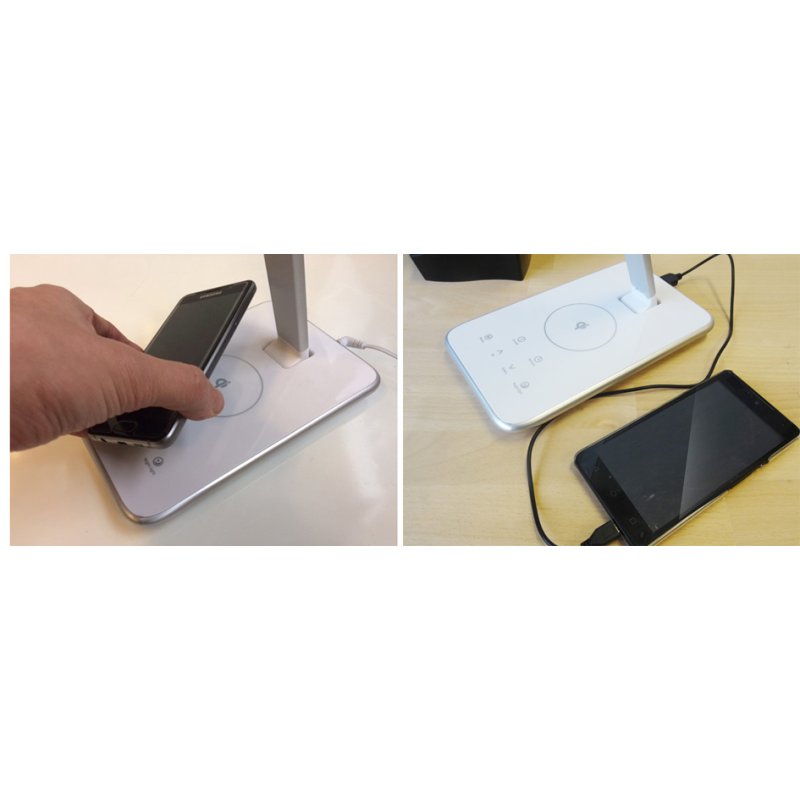 UNiLUX Lampe de bureau LED JAZZ, blanc/gris métallisé, dimmable, fonction de charge USB