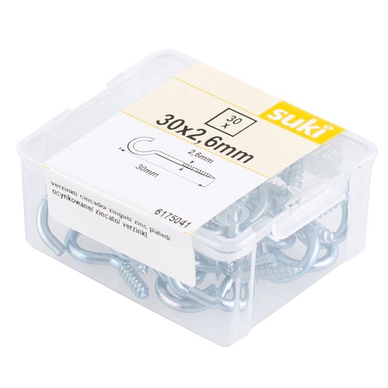 Suki screw hooks, galvanised, 30 pieces