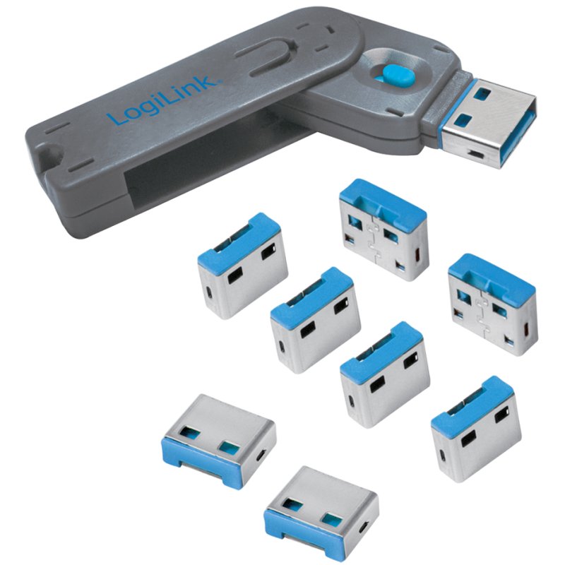 LogiLink Cadenas de sécurité USB, sans clé, bleu, 10 pièces