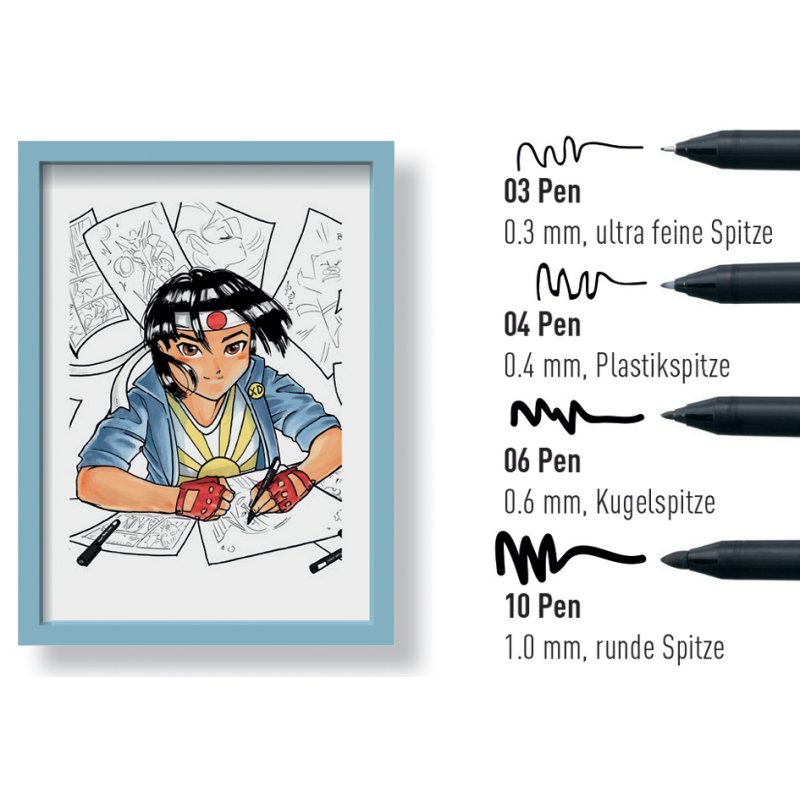 SAKURA PIGMA SENSEI manga set, black, 4 fineliners, case