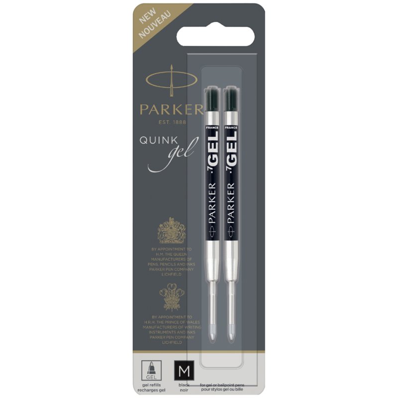 PARKER recharge de stylo, noir, épaisseur de trait M, 2 pièces