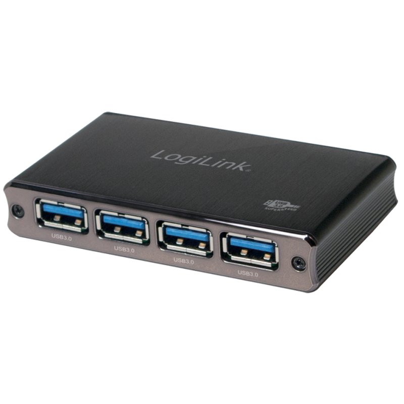 LogiLink Hub USB 3.0 alimenté, 4 ports, boîtier aluminium, noir