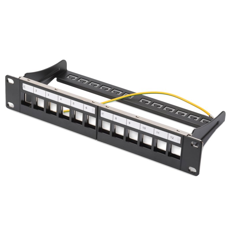 DIGITUS panneau de brassage 10 pouces modules keystone, 12 ports, noir, blindé