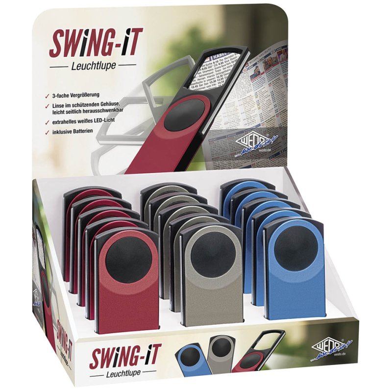 WEDO rechthoekige loep SWING-IT met LED-verlichting, 3x vergroting, 15 stuks