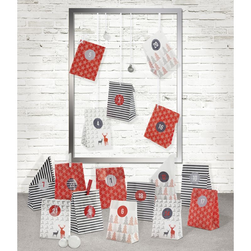 folia adventskalender 24 adventszakjes STYLE, levensmiddelenecht papier, incl. stickers