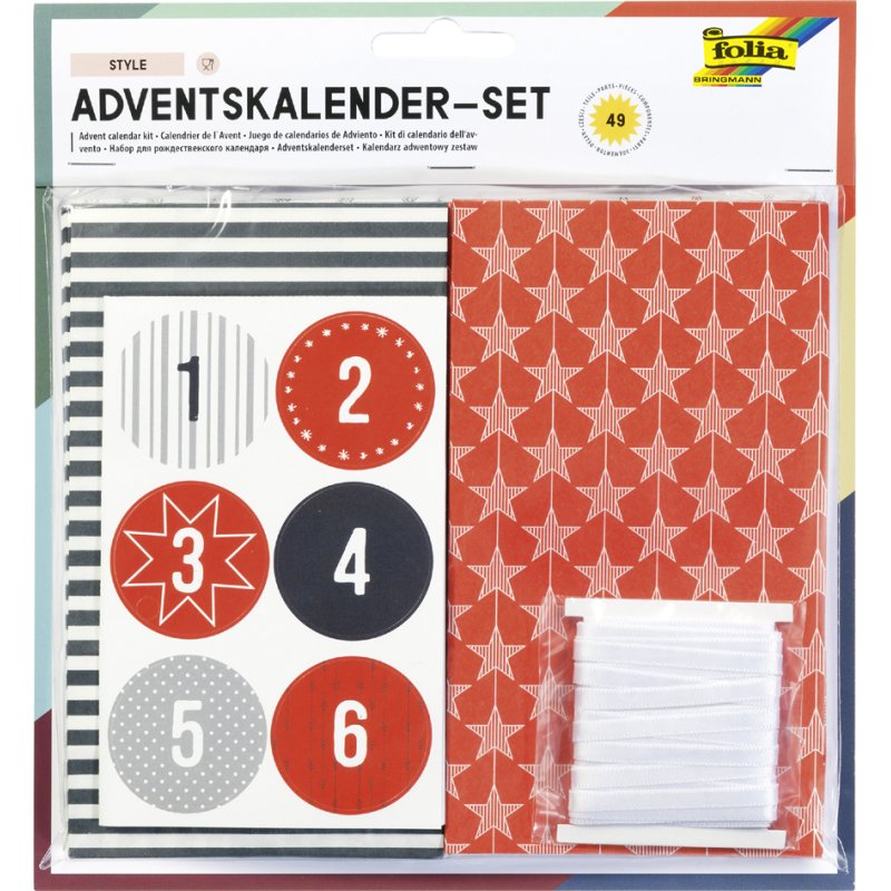 folia adventskalender 24 adventszakjes STYLE, levensmiddelenecht papier, incl. stickers