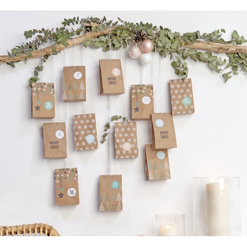 folia adventskalender Nature, 24 zakjes, levensmiddelecht papier