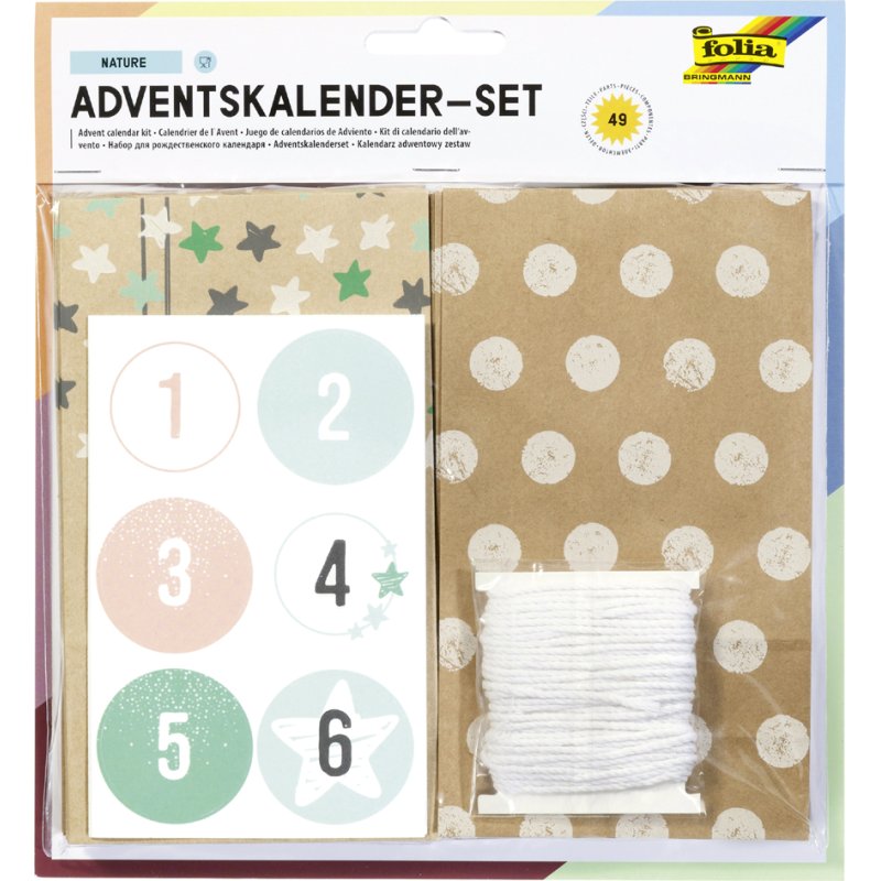folia adventskalender Nature, 24 zakjes, levensmiddelecht papier