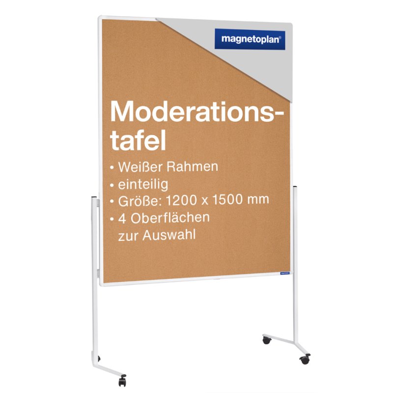 magnetoplan moderatietafel Moderat120x150, naturkurk, wit aluminium frame, 1200×1500 mm