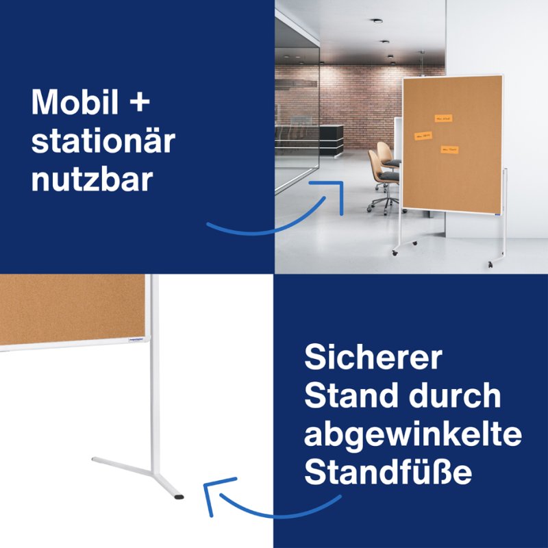 magnetoplan table de modération Moderat120x150, liège naturel, cadre aluminium blanc, 1200×1500 mm