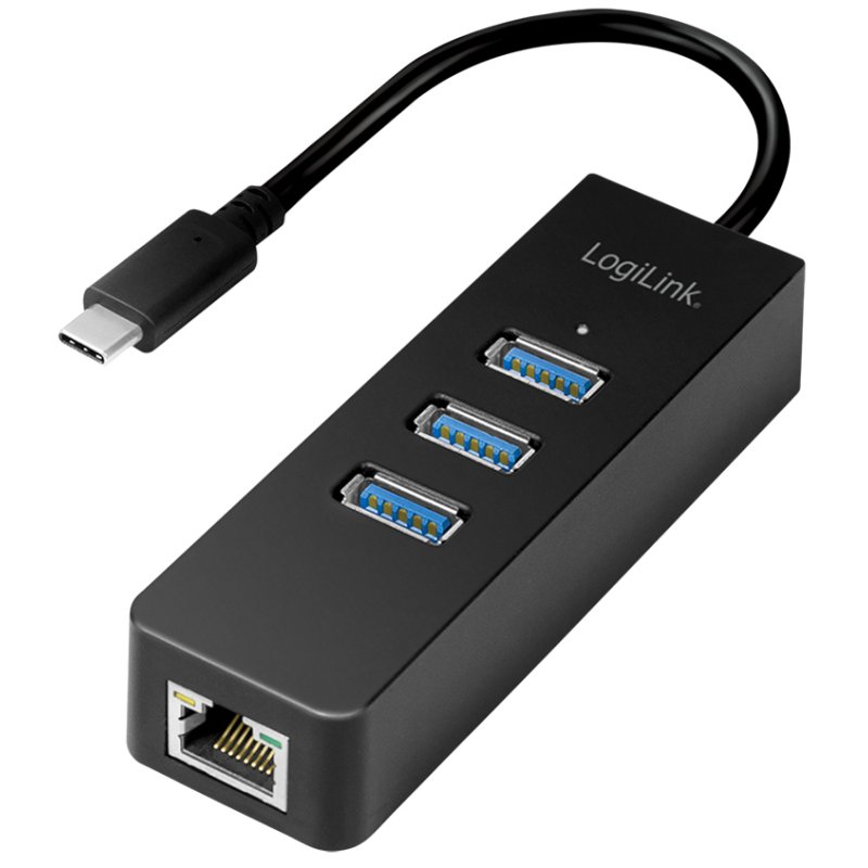 LogiLink USB 3.0 to Gigabit adapter, 3-port USB hub, black