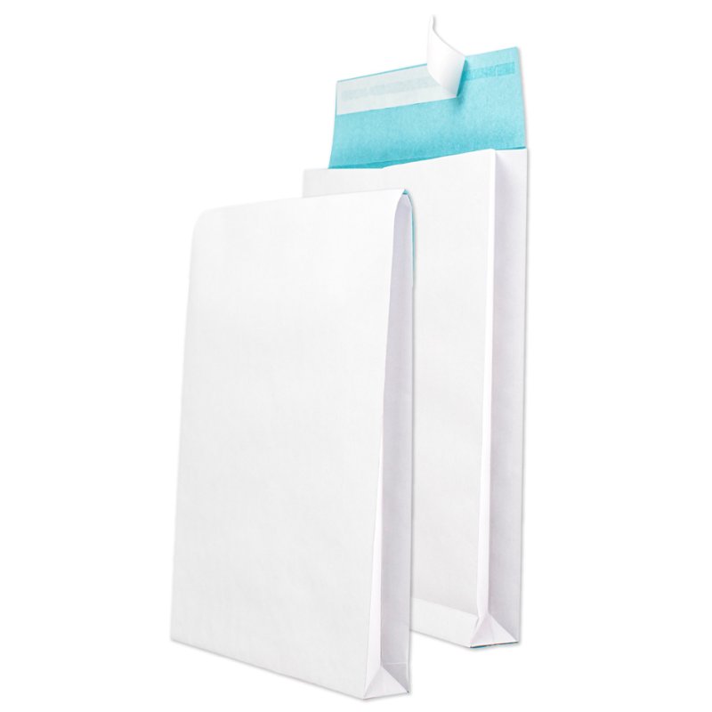 MAILmedia Enveloppes d'expédition B4 avec pli, blanc/bleu, auto-adhésif, 250 pièces
