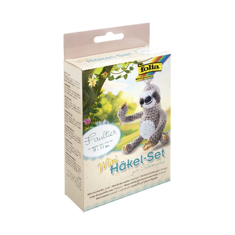 folia mini haakset luiaard, compleet met haaknaald, wol en vulling