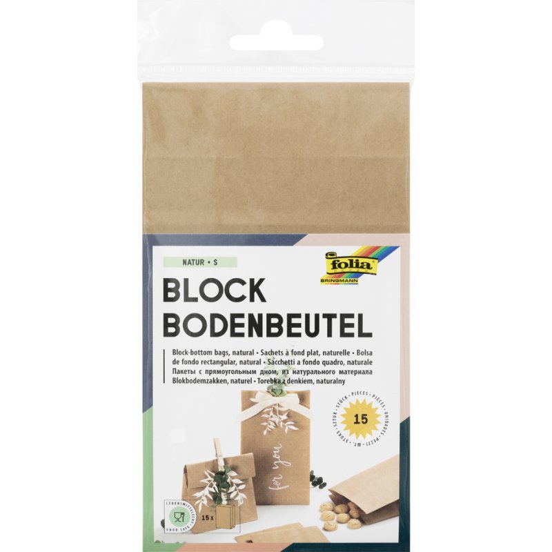 folia papieren zakjes met blokbodem, wit, 100×55×175 mm, 15 stuks