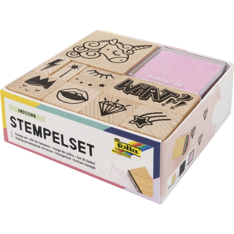 folia stempelpakket Eenhoorn, houten motiefstempels, 12 stuks