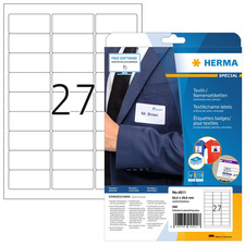 HERMA naamstickers textiel, 63,5 × 29,6 mm, wit, 540 stuks