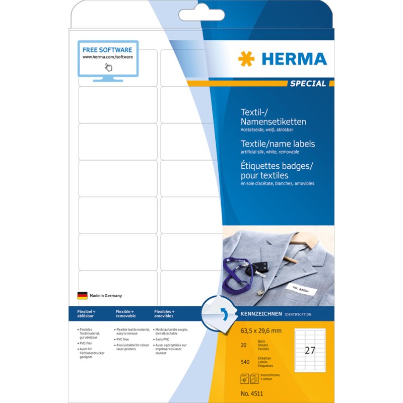 HERMA étiquettes de textile, 88,9 × 33,8 mm, blanc, 320 pièces