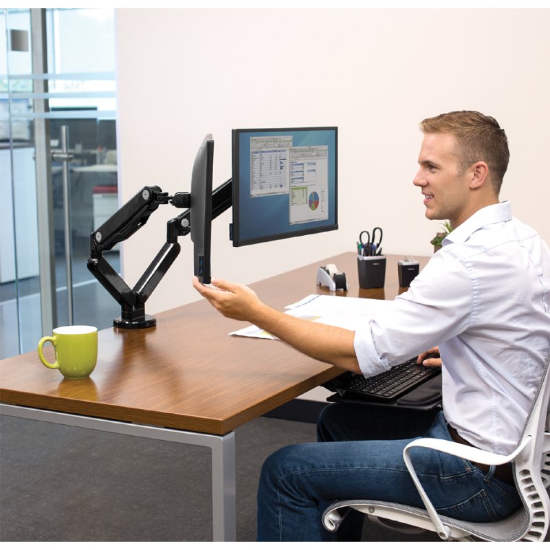 Fellowes bras double moniteur Platinum Series, argent, jusqu'à 32 pouces, capacité 8 kg par bras