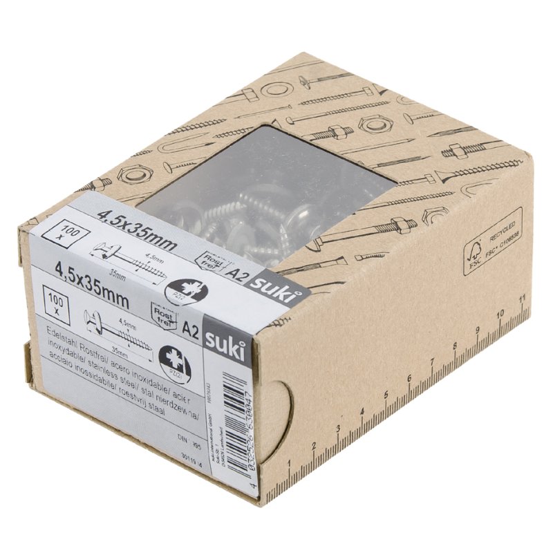 suki vis à tête plate, 4,5×65 mm, PZ2, inox A2, 100 pièces