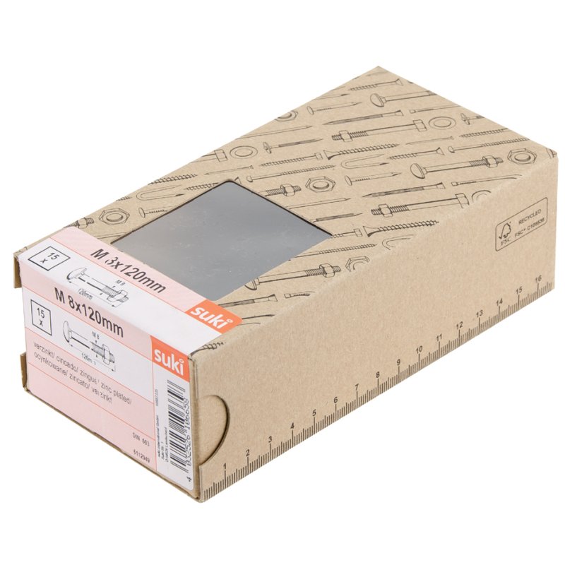 suki boulon à fente avec tête plate ronde M5×40/18 mm, zingué, avec écrous, 50 pièces