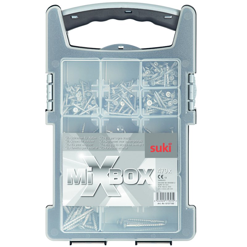Suki Mixbox wood screws for outdoor use, 470-piece, zinc-aluminium coating