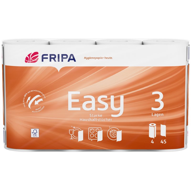 fripa Papier Essuie-Tout Easy, 3-couches, blanc brillant, 4 rouleaux
