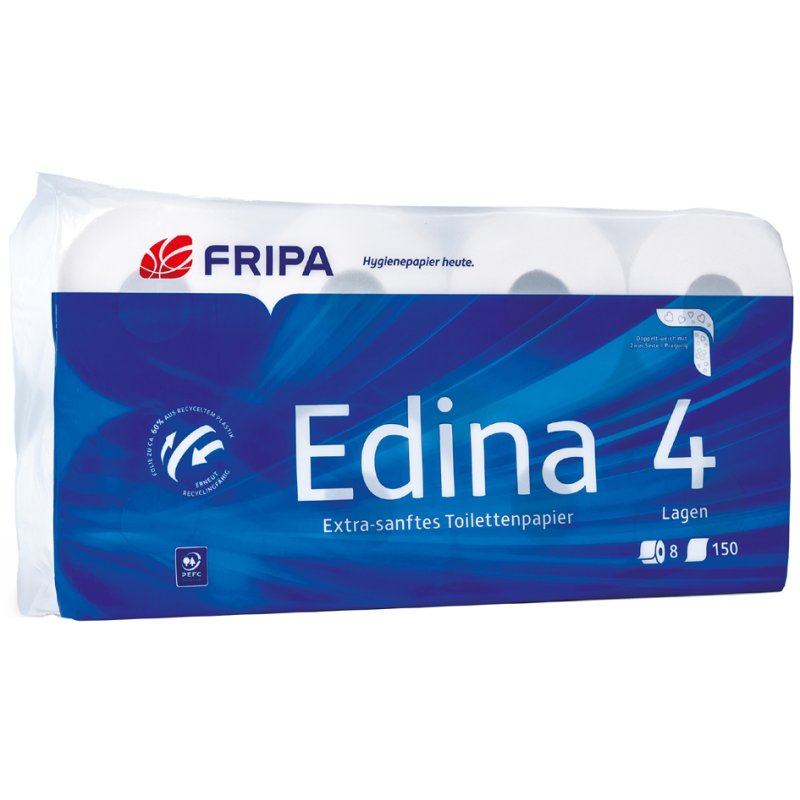 fripa Edina papier toilette, 4 plis, blanc pur, 8 rouleaux