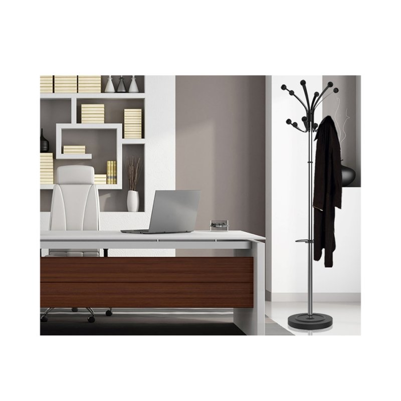 UNiLUX coat stand HAKEA, black/chrome, 12 plastic hooks, chrome-plated steel