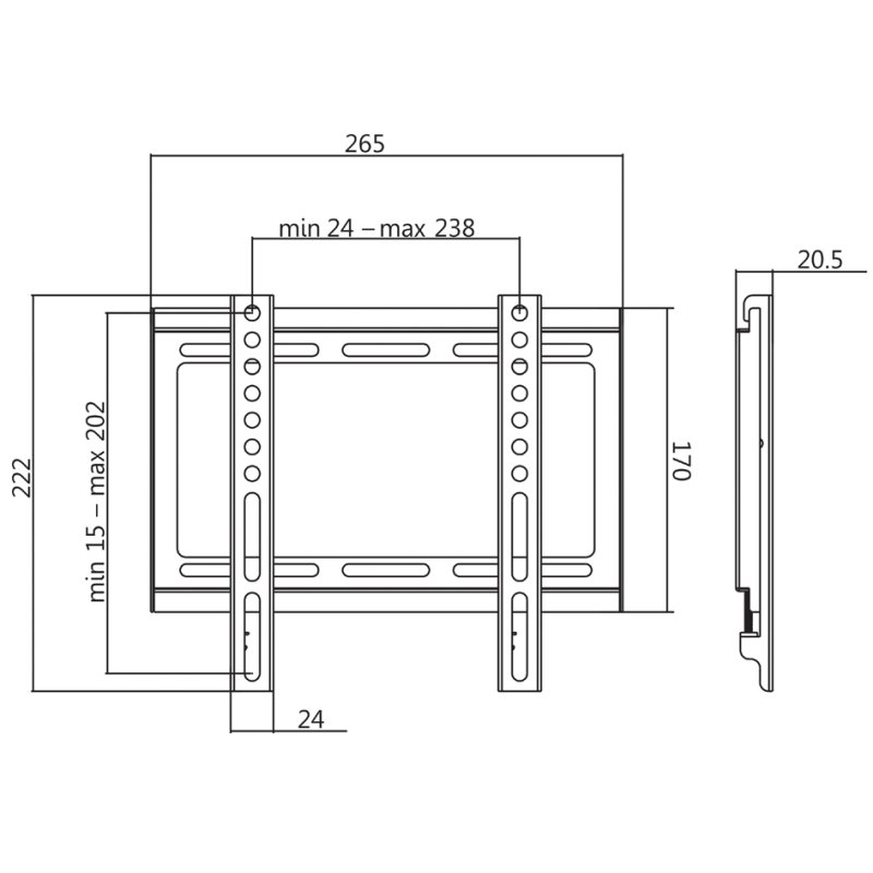LogiLink TV-wandbeugel vlak, 23-42 inch, zwart staal, max 35 kg
