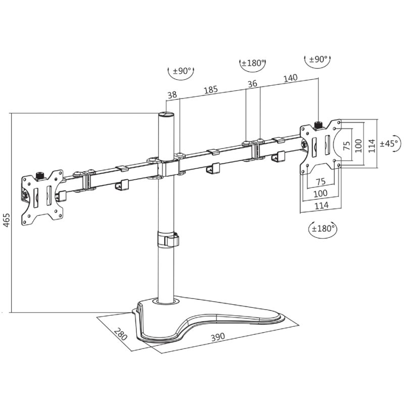 LogiLink dual monitor arm with base, black, 13-32 inch, arm length 460 mm