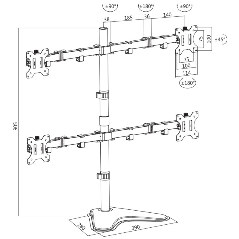 LogiLink monitor arm with base, black, arm length 460 mm