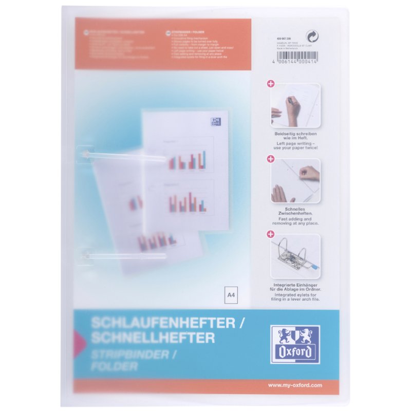 Oxford attache rapide PP avec bandes adhésives, transparent, 0,5 mm, pour env. 100 feuilles A4