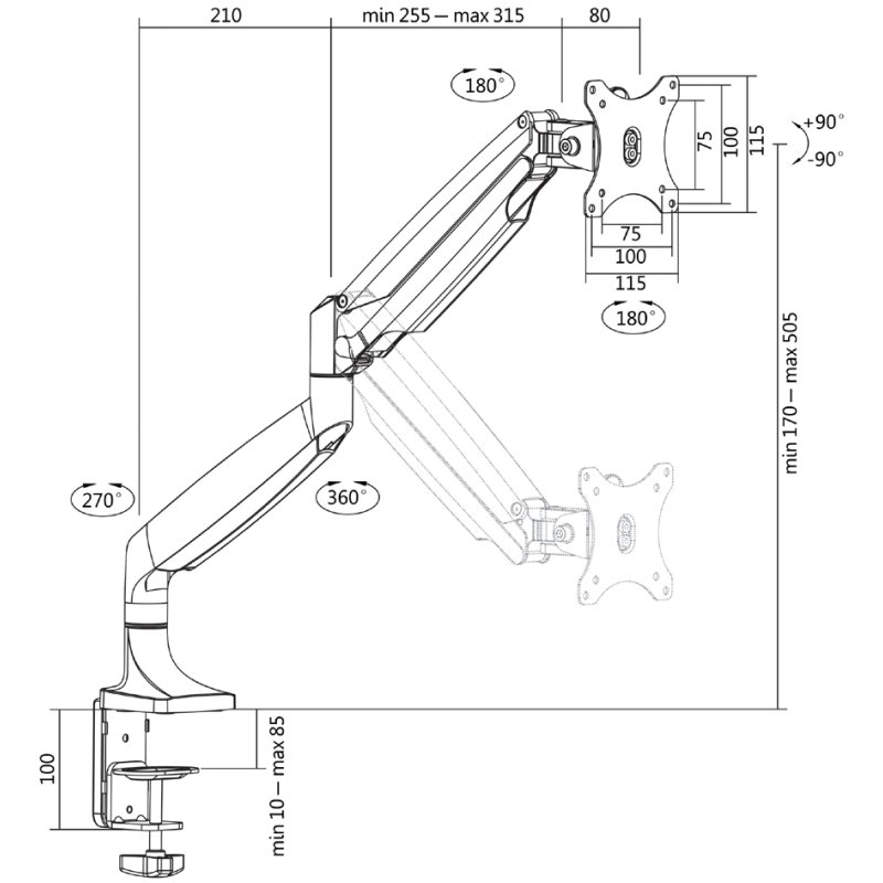 LogiLink bras de moniteur aluminium, argent, 13-32 pouces, VESA 75/100