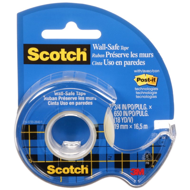 Scotch ruban adhésif Wall-Safe, 19 mm × 16,5 m, transparent, dérouleur manuel