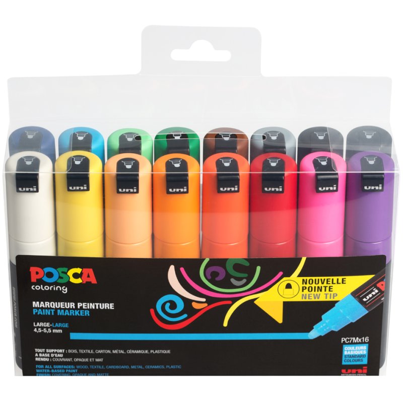 POSCA pigment markers PC-7M, round tip, 16 pieces in case