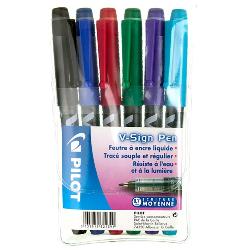 PILOT fineliner V Sign Pen, 0.6 mm, 6-piece case