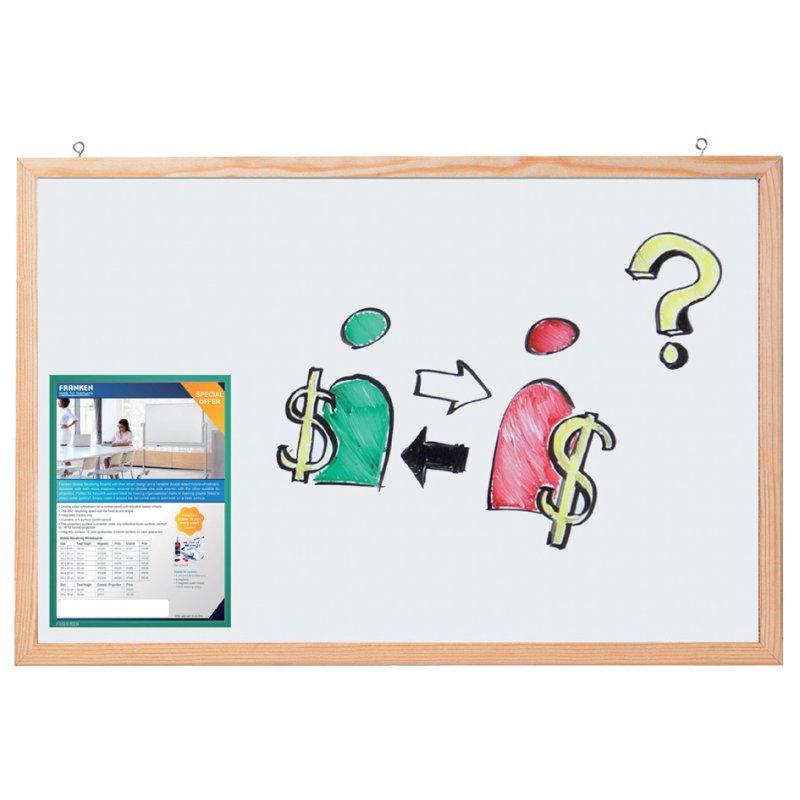 FRANKEN tableau blanc avec cadre bois, magnétique, 80×60 cm