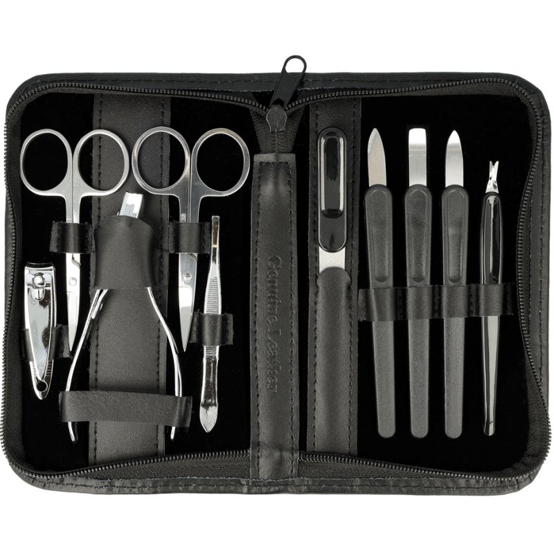 Clauss manicureset, lederen etui, 10-delig, zwart