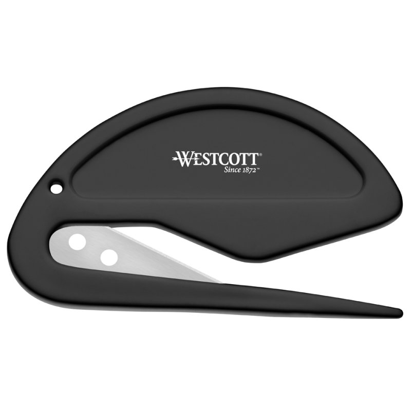 WESTCOTT briefopener 2-in-1, zwart, metalen mes, 77×48×3 mm
