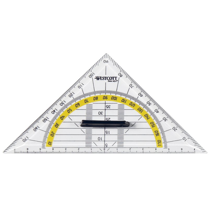 WESTCOTT équerre à calcul, transparent, hypoténuse 220 mm, avec poignée