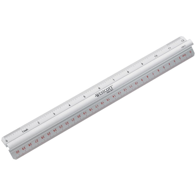 WESTCOTT liniaal 30 cm aluminium, met handgreep, cm- en inch-schaalverdeling