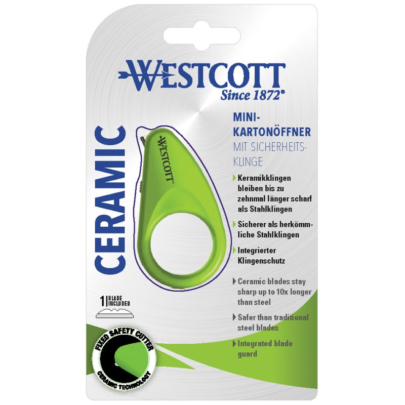 WESTCOTT mini-cutter avec lame de sécurité en céramique, vert, 31 mm